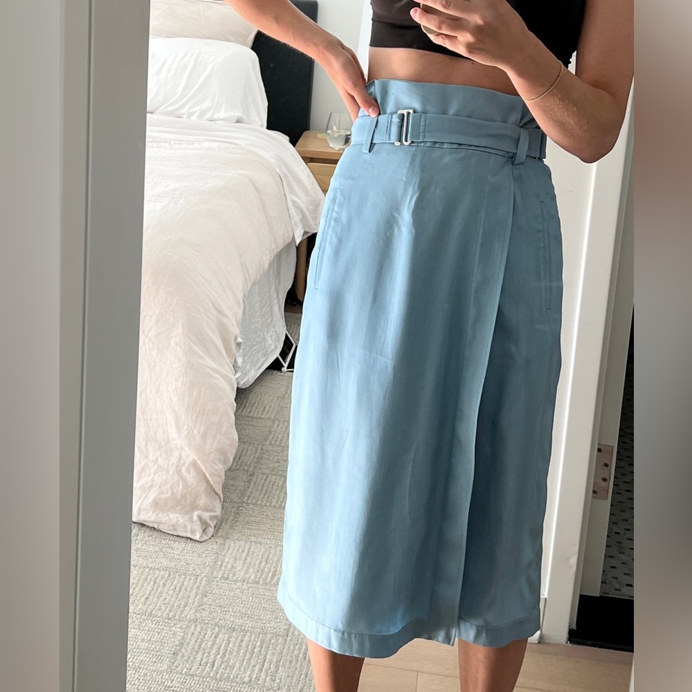 Tibi Belted Midi Skirt in Blue Lyocell